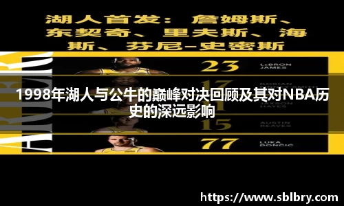 1998年湖人与公牛的巅峰对决回顾及其对NBA历史的深远影响